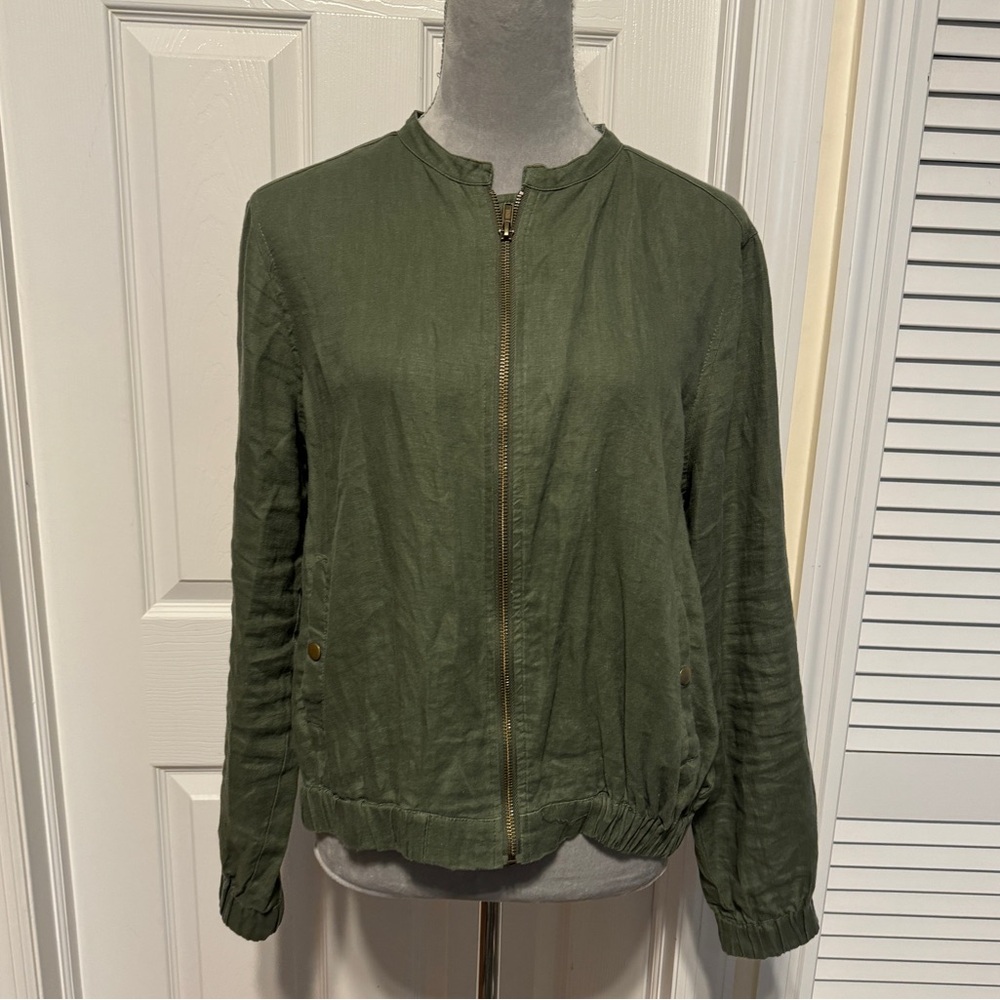 Cynthia Rowley 100% Linen Zip Up Bomber Jacket